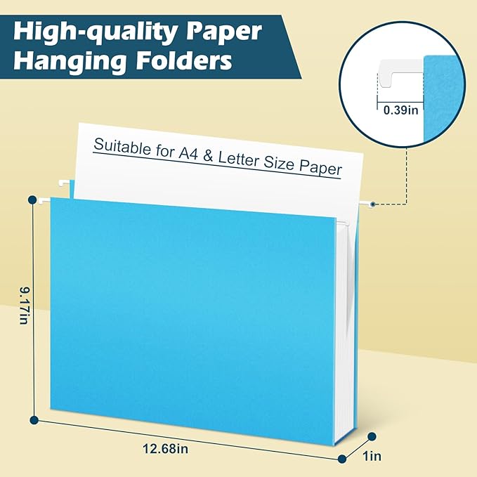 V-Opitos 96 Pack Bulk Hanging File Folders with 1" Expansion | 1/5-Cut Adjustable Tabs, for Letter Size Paper, Extra Capacity, School Classroom, Office Supplies - Image 3