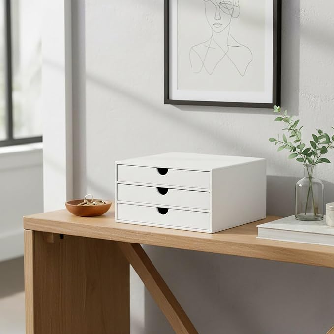 UnionBasic Document Organizer, 3-Drawer File Cabinet Document Storage Box, Office Desktop Filing Organizer, White - Image 2