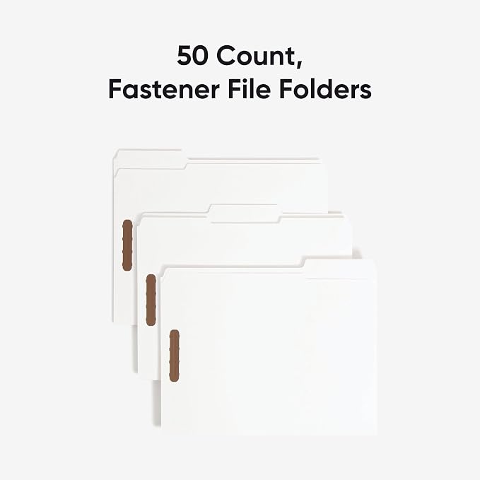 Smead Fastener File Folders, Reinforced 1/3-Cut Tabs, 2 Fasteners, Letter Size, White, 50 per Box (12840) - Image 3