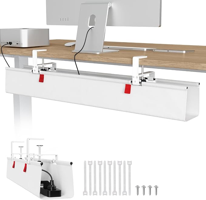 Univivi No Drill Under Desk Cable Management Tray, 36 inch Cable Management | Clamp/Screw Mount Cable Management Under Desk, Premium Fabric Under Desk Cable Tray, Various Size Cable tray for Office, Home by Univivi