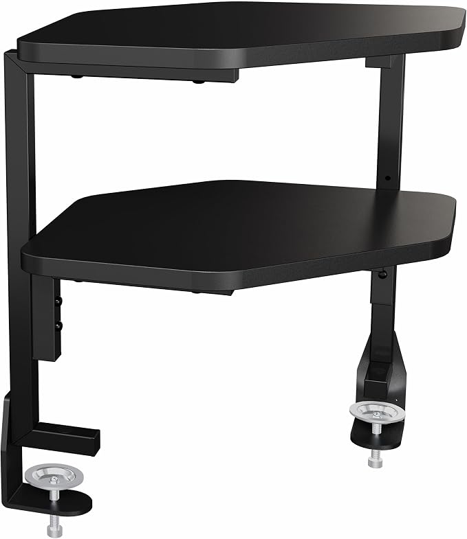 VIVO Corner Clamp-on 17 inch Above or Below Desk 2-Tier Shelving Unit for Table Accessories, Gaming Devices, and More, Storage Desk Attachment Organizer, Black, STAND-SHELF2CR by Unknown
