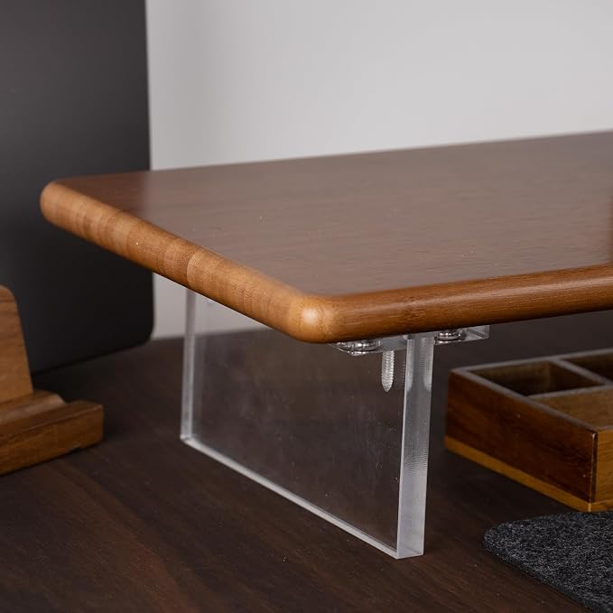 Bamboo Monitor Stand Riser, Brown Desk Shelf with Acrylic Legs | 31.5-Inch Wide, 3.3-Inch Clearance, Fits Monitor, Laptop, Printer and Speakers for Small Desks - Image 5