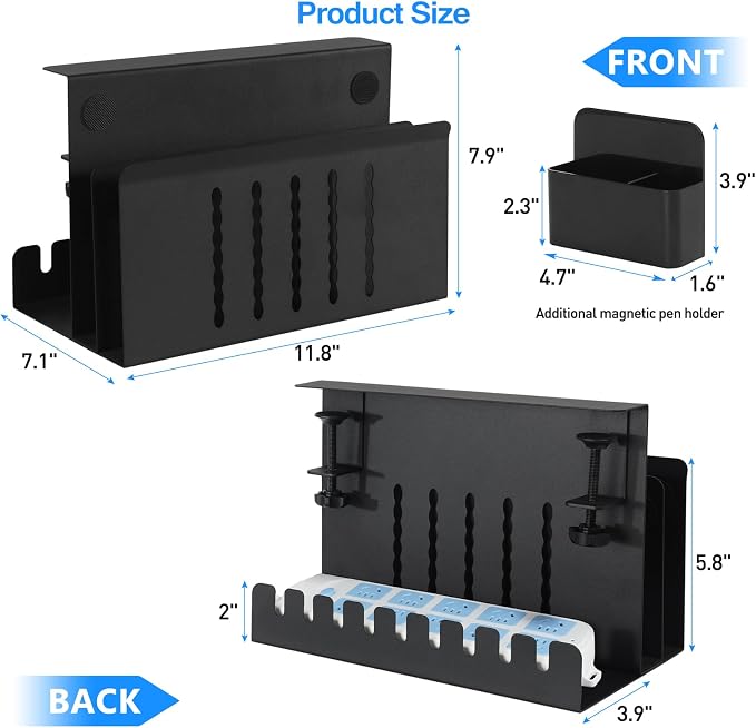 MAXECHO Desk Side Storage, Under Desk Laptop Mount, Table Side Hanging File Organizer, No Drill Clamp On Cable Management Tray, Laptop Holder with Magnetic Pen Holder for Office and Home, Load 22 Lbs - Image 5