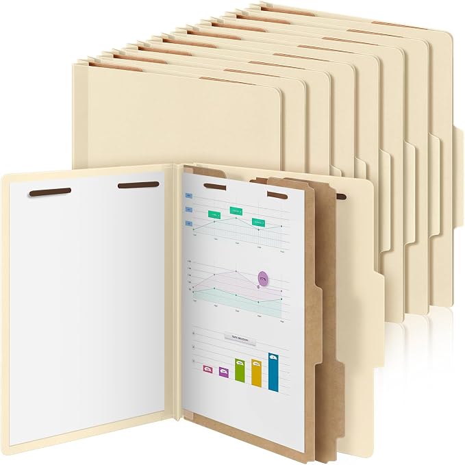 AmazingSpark 24 Pcs Classification Folders Letter Size Bulk 2 Divider Pressboard File Folder with Expansion 2 Prongs Fastener Heavy Duty Office File Organizer for School Project Document(Beige) by Unknown