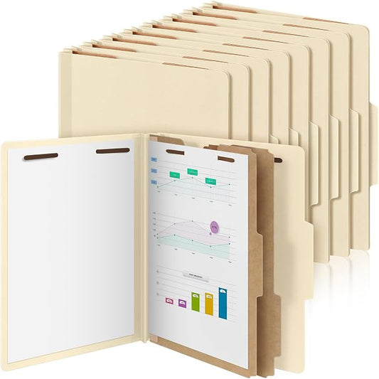 AmazingSpark 24 Pcs Classification Folders Letter Size Bulk 2 Divider Pressboard File Folder with Expansion 2 Prongs Fastener Heavy Duty Office File Organizer for School Project Document(Beige) by Unknown