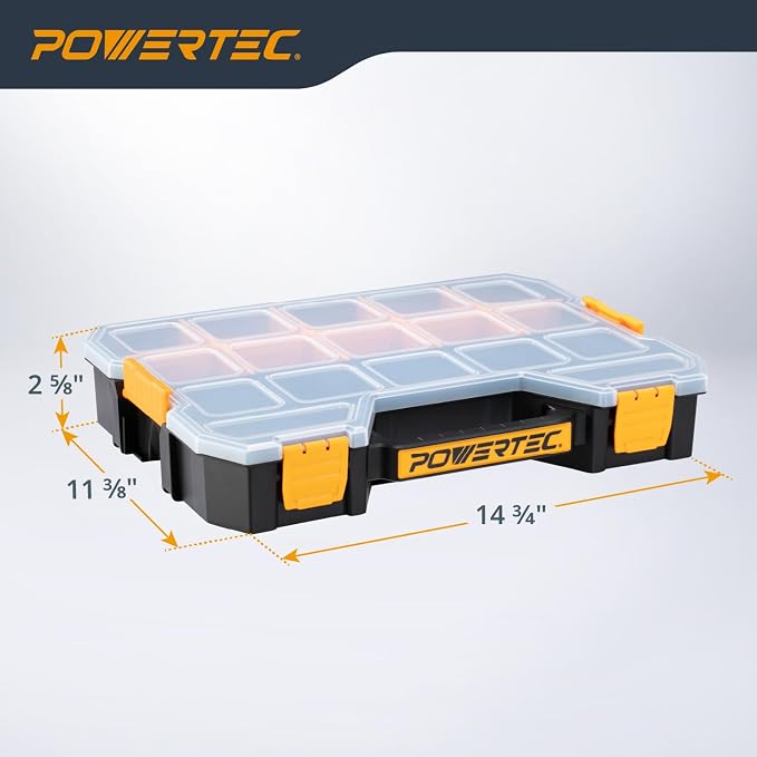 POWERTEC Stackable Tool Box Organizer with Removable Dividers - 17 Compartments, Interlocking, Portable Design (72118) - Image 2