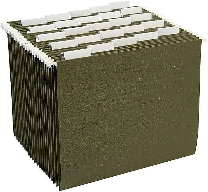 Staples Hanging File Folders, Letter Size, 1/5‑Cut Tabs, Standard Green, Includes Tabs & Paper Inserts – 25/Pack - Image 5