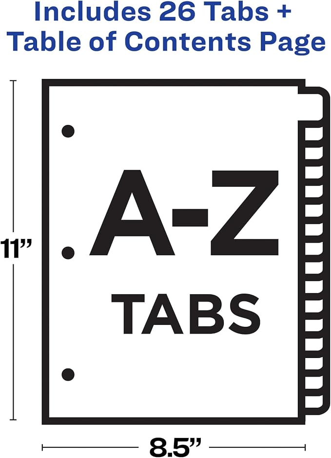 Avery A-Z Dividers for 3 Ring Binders, 26 Tabs per Set, Customizable Table of Contents, Multicolor Arched Tabs, Great for Organizing Reports, Projects, and More (12 Sets of 11844) - Image 5