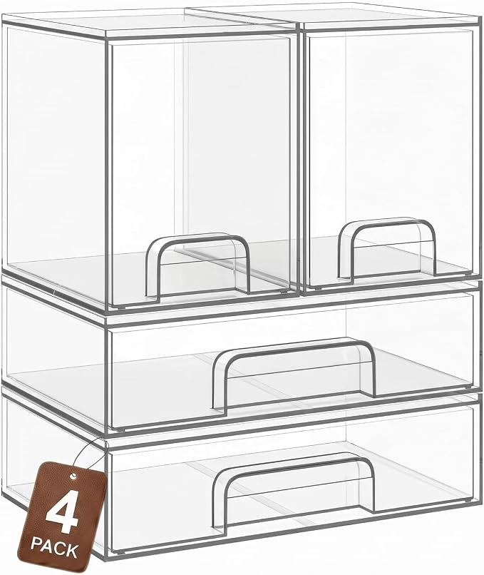 Clear Stackable Storage Drawers, Baby Bottle Organizer, Easily-Access Makeup Organizer, Durable Containers for Bathroom Countertop, Cabinet, Pantry and Medicine Organization by TIPGO