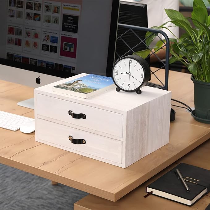 DDYURI Desk Organizer Drawers for Office Supplies Kitchen Storage - Wood Makeup Organizer Box/Countertop Drawers Chest for Dresser Wooden Cabinet Printer Stand Machine Shelf White (FAX2C-WH） - Image 2