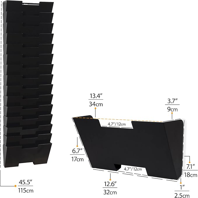 Wallniture Lisbon 15-Tier Wall Mounted File Holder and Desk Organizer, Metal Black Office Organization and Storage Rack - Image 5