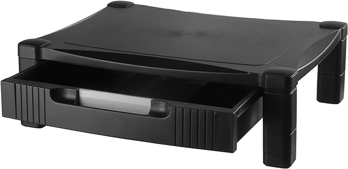 Kantek Monitor Stand With Drawer, 17" X 13.25" X 3" To 6.5", Black, Supports 50 Lbs by Kantek