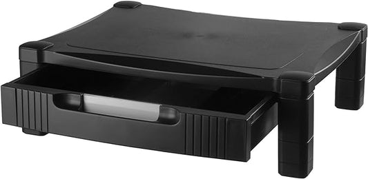 Kantek Monitor Stand With Drawer, 17" X 13.25" X 3" To 6.5", Black, Supports 50 Lbs by Kantek
