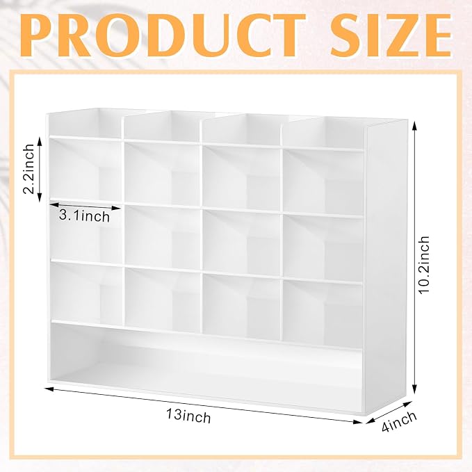 MotiMind Acrylic Pen Organizer Storage for 200 Markers Vertical Marker Organizer Acrylic Pen Display Holder for Office Desk Desktop Stationery Pencil Storage, White, 13 x 4 x 10.2 Inch - Image 2