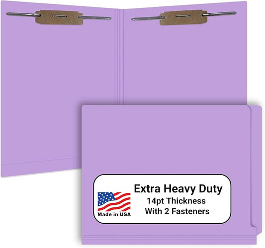 Lavender File Folders, Doctor Stuff, Letter Size Reinforced End Tab Folder with 2" Bonded Fastener on Inside Front and Back, 14 pt Stock, Carton of 250 by DoctorStuff