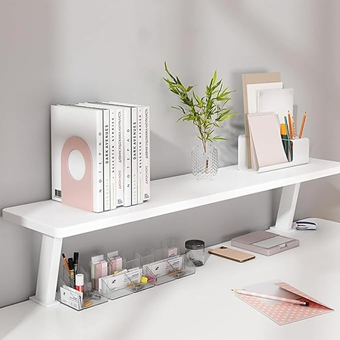 24x7.8 in Clamp on Desk Shelf, Adjustable Floating Desks Shelf Space Saving Desktop Extender Storage Organizer for Office, Dorm, Home Desk Organization, White - Image 2