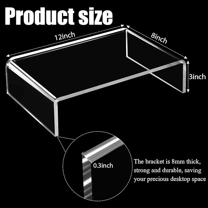 Jetec 2 Pcs Acrylic Monitor Stand Desktop Video Acrylic Monitor Riser Desk Shelf Computer Stand for Laptop TV Computer Screen Desk Organizer Teacher's Day Supplies (Clear, 12 x 8 x 3 Inch) - Image 2