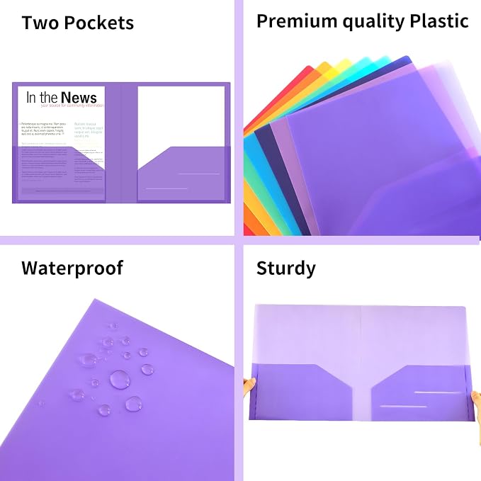 EOOUT Clear Folders with 2 Pockets, 24pcs Plastic Pocket Folders for Office Students and School, Letter Size, A4 Size, 8 Assorted Colors - Image 4