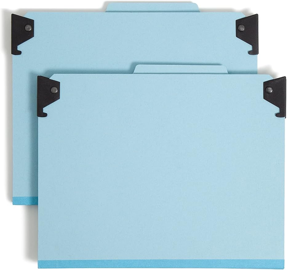 Smead FasTab Hanging Pressboard Classification Folder with SafeSHIELD Fasteners, 2 Dividers, 2/5-Cut Built-in Tab, Letter Size, Blue, 10 per Box (65115) by SMEAD