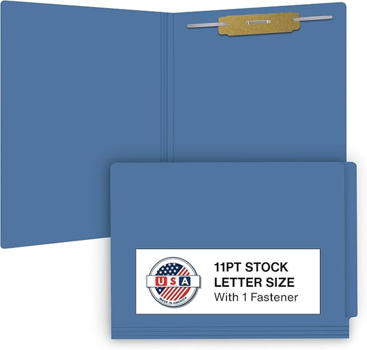 Blue File Folders, USA Made, Doctor Stuff, One 2" Bonded Fastener Top Right Position 1, Durable 11pt, Reinforced End Tab File Folders with Prong, Medical Charts/Patient Chart, 50/Box by DoctorStuff