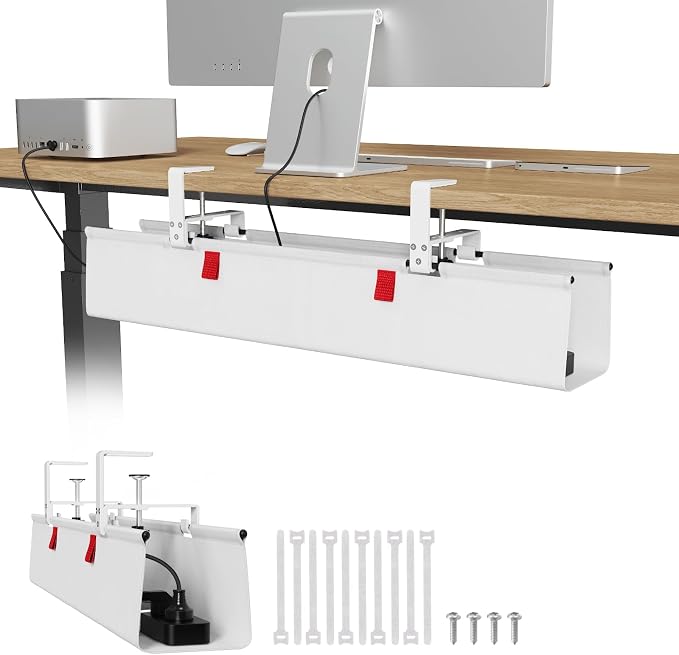 Univivi No Drill Under Desk Cable Management Tray, 28 inch Cable Management | Clamp/Screw Mount Cable Management Desk, Premium Fabric Cable Management Box, Various Sizes Wire Management for Office, Home by Univivi