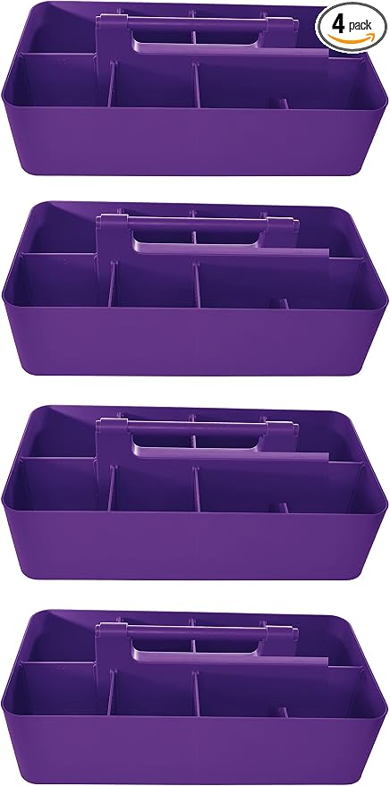 -Large Portable Caddy, DIY Dividers, 8 Compartments, School Office Supplies Home Business Organizer,Portable Basket with Handle Made in USA (4 PACK, Royal Purple) by EnjoyOrganizer