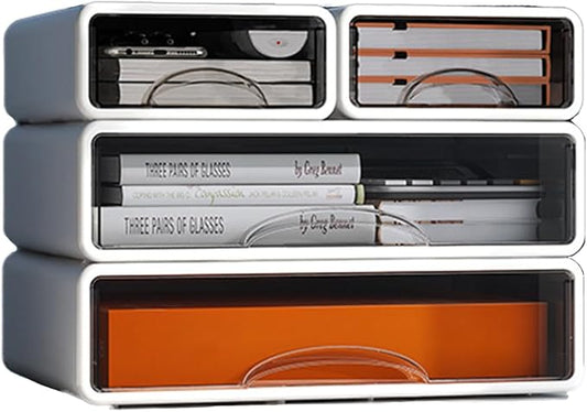 Desk Organizer with Drawers, Stackable Storage Drawers with Compartments Desktop Organization for Office Supplies, Makeup, Pencils, Tape, Erasers, Paperclips, Chargers (White 2S2M) by ZZFENGKR