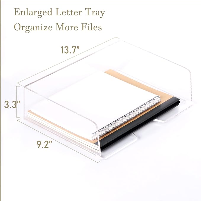 HeZone Acrylic Paper Tray Desk Organizers and Office Suplies Document Storage Enlarged Letter Tray Clear Paper Organizer (Large Horizontal)… - Image 7