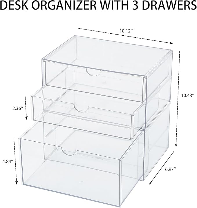 Clear Desk Drawer Organizer, 2 Pack, 3 Drawers - Image 3
