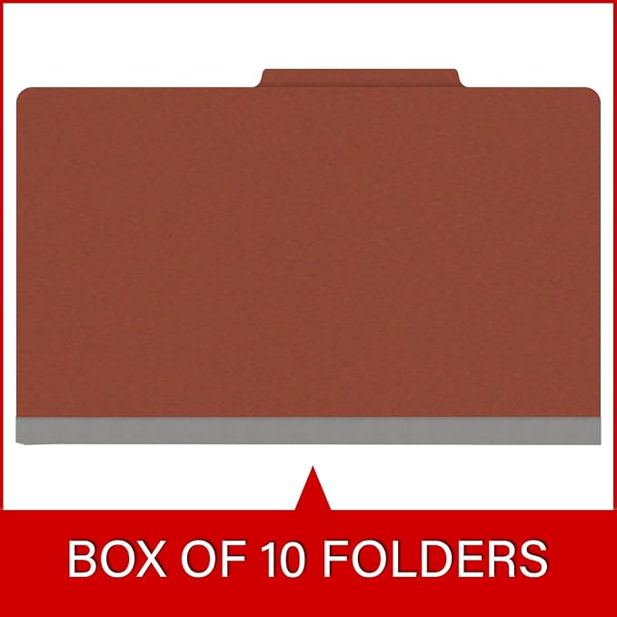 25 Pt. Pressboard Classification Folders, 2/5 Cut ROC Top Tab, Legal Size, 2 Dividers, Brick Red (Box of 10) - Image 6