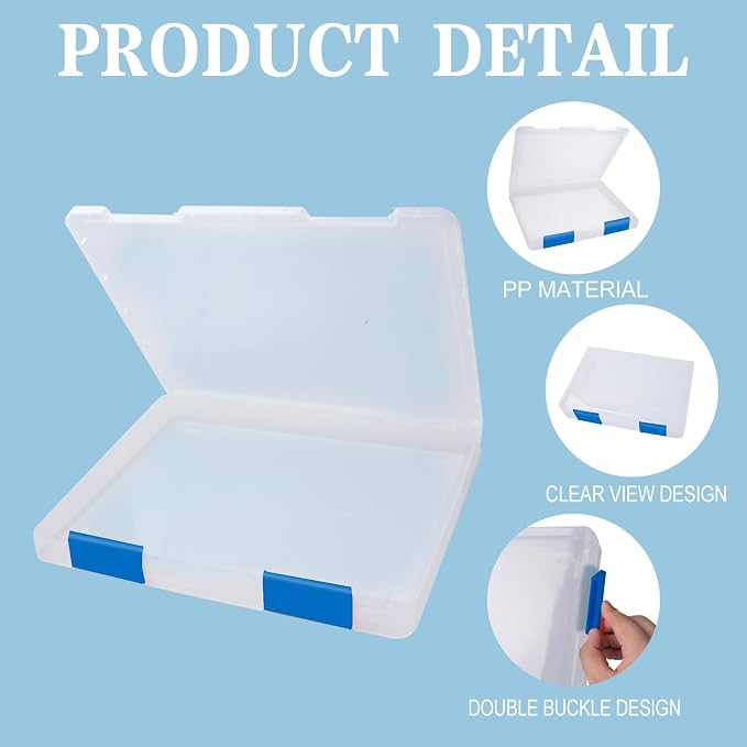 12 Pcs Clear A4 A5 File Box Document Plastic Storage Box with 48 Labels File Holder Organizer Paper Plastic Case Magazine Protector with Buckle Office School Supplies(Blue) - Image 3