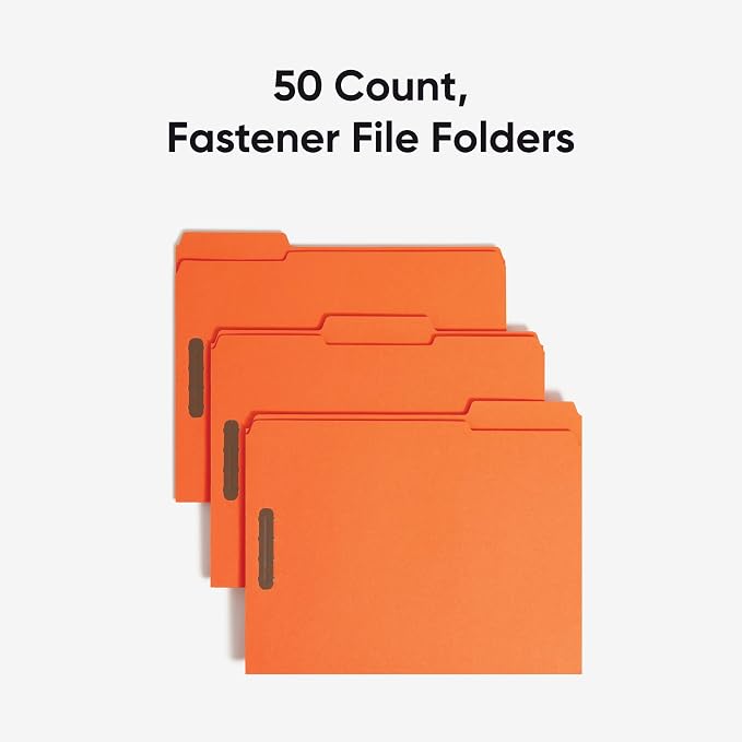 Smead Fastener File Folders, Reinforced 1/3-Cut Tabs, 2 Fasteners, Letter Size, Orange, 50 per Box (12540) - Image 5