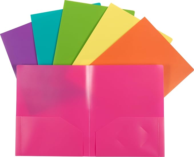 JAM PAPER Heavy Duty Plastic 2 Pocket Extra Tough School Folders - Assorted Fashion Colors - Bulk 48 Folders/Box (8 Assorted Packs of 6) - Image 8
