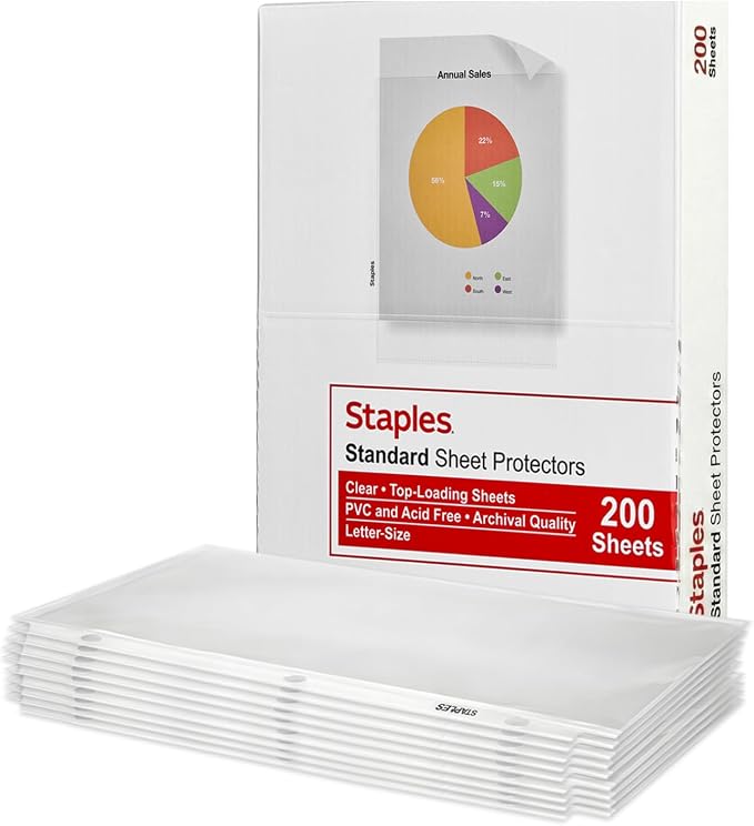 Staples Standard Weight Sheet Protector, 8.5" x 11", Clear, 200/Box (10525) by Staples