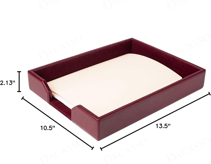 Dacasso Burgundy Bonded Leather Luxury Letter Tray Holder & Paper Organizer for Desk - Executive Desk Decor & Office Organization Essential - Image 7