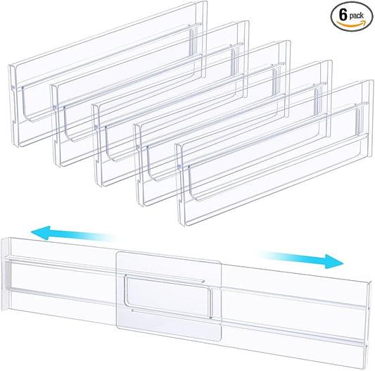 ASelected 6Pcs Drawer Dividers Adjustable Drawer Dividers (27.5-52Cm) Clear Plastic Drawer Dividers Are Used For Bedroom, Clothing, Kitchen Utensils, Bathroom And Office Storage by GiveYouTheBestChoice