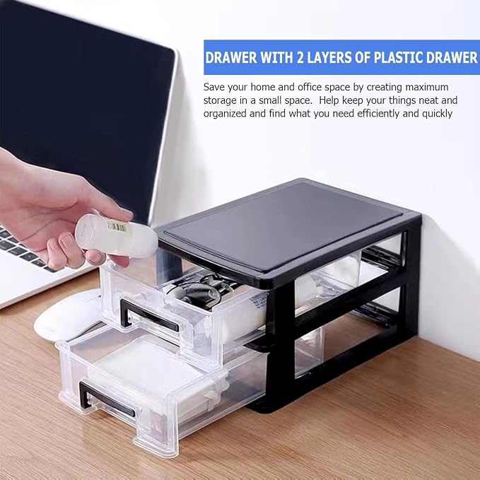 2 Tier Plastic Drawer Organizer Storage Box for Desk, Cosmetics, Jewelry, Office Supplies, Home Organization (8.46" x 5.9" x 5.11") - Image 4