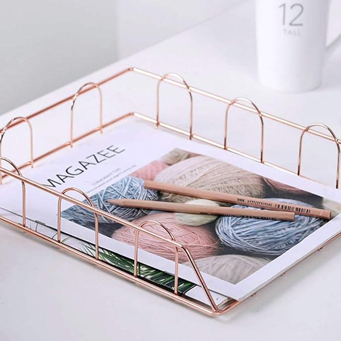 Jolitac Rose Gold 4-Tier Stackable Paper Tray Desk Organizer, Workspace Decorative Stacking Rack Supplies Holder, Metal Letter Trays for File Documents in Home & Office (Rose Gold) - Image 7