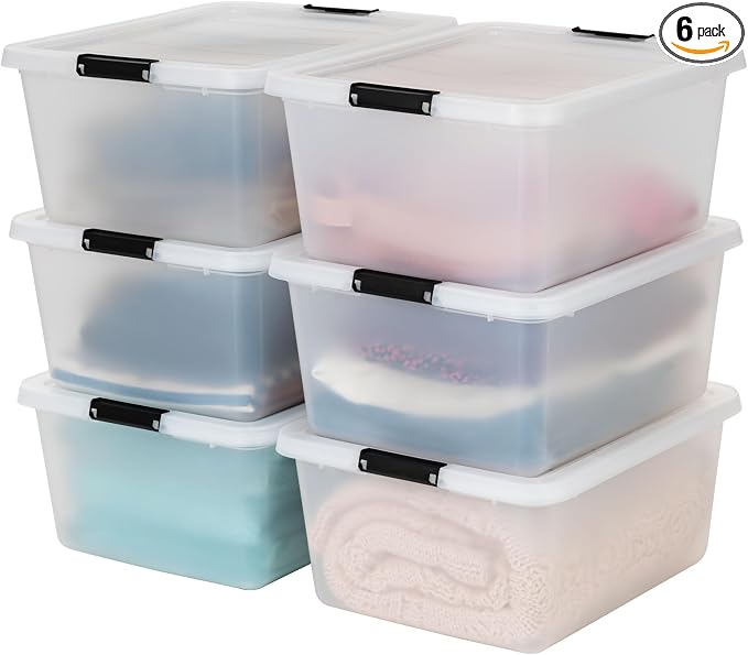 IRIS USA 6-Pack 18 Quart Clip Box with Latching Lid | Latching lid secures office and household supplies. Stackable, nestable design maximizes storage space by IRISUSA