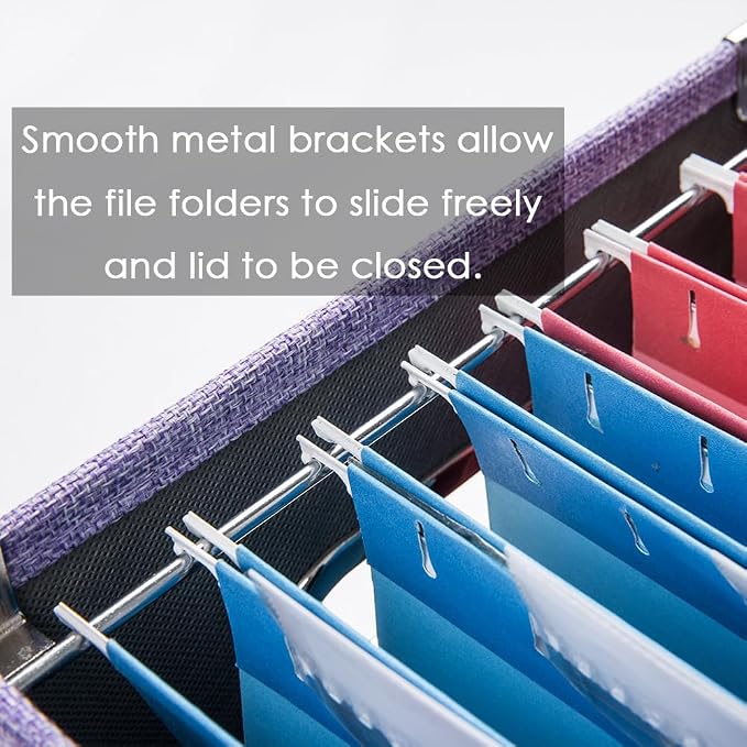 File Organizer Box - Set of 4 Collapsible Decorative Linen Filing Storage Hanging File Folders with Lids Office Cabinet Letter Size Purple (14x9.3x10.8 inch) - Image 4