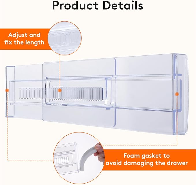 8 Pack Drawer Dividers, 3.2" High Expandable from 11.2-20" Adjustable Drawer Organisers,Clear Plastic Drawers Separators for Clothing, Kitchen Utensils and Office Storage - Image 4