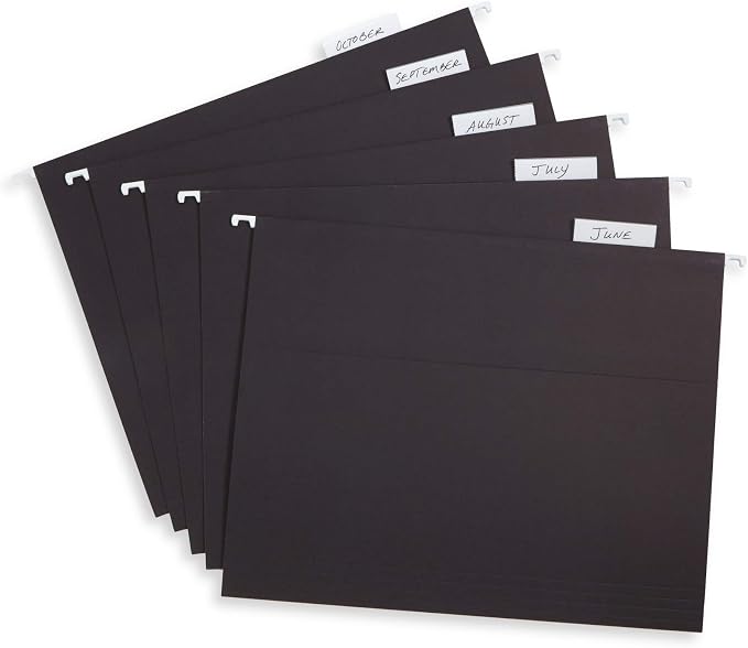 Blue Summit Supplies 50 Hanging File Folders, Letter Size, Black | Reinforced 11pt, 1/5 cut tabs, plastic tabs and inserts included, for filing cabinet, home, and office use - Image 6