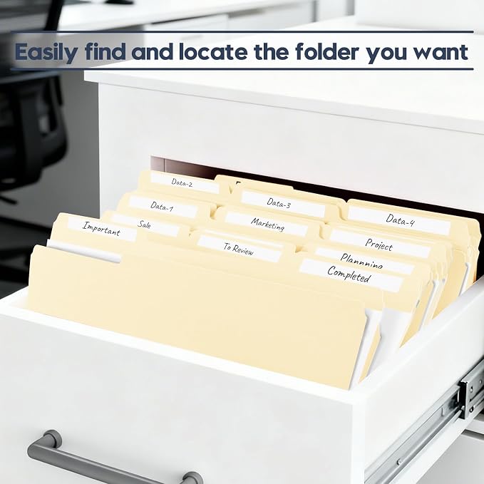 Manila File Folders, 150 Pack Bulk, Letter Size 8.5" x 11", 1/3 Cut Tabs in Assorted Positions, Includes Blank Labels, Sturdy Paper Stock for Office Business School Home Use,Manila - Image 6