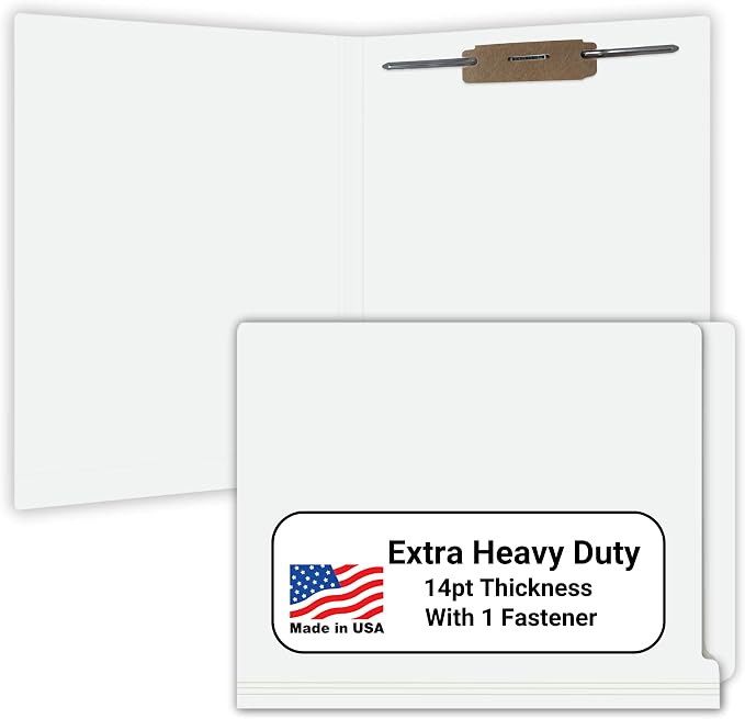 White File Folders, Doctor Stuff, Letter Size Reinforced End Tab Folder with 2" Bonded Fastener on Inside Back, 14 pt Stock, Box of 50 by DoctorStuff