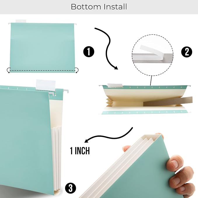 Y YOMA Letter Size - 24 Pack Extra Capacity Hanging File Folders Accordion Decorative Reinforced File Folder Cute Colored Expandable Folder for Office Home with 1/5-Cut Adjustable Tabs, Teal Blue - Image 2