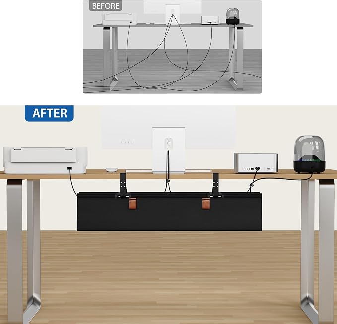 Zilink No Drill Under Desk Cable Management Tray 30" Cord Organizer for Table Clamp/Screw Mount Desk Cable Management Sturdy Waterproof Fabric Cord Hiders for Office, Home - Image 6