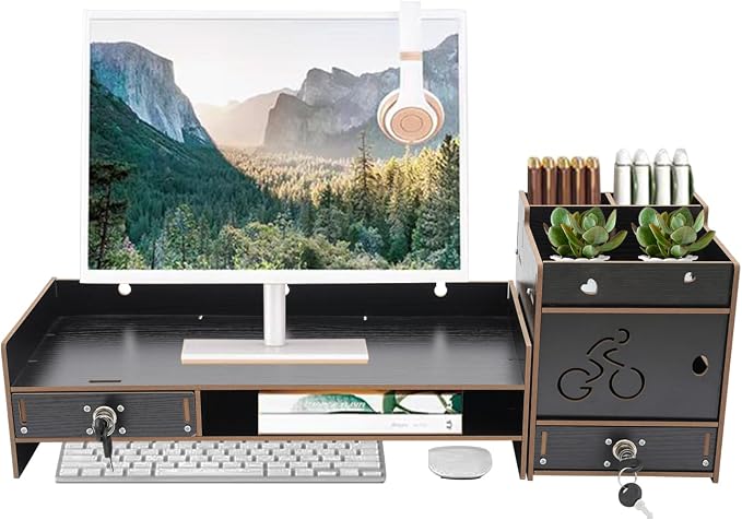 Desktop Monitor Stand with Drawer, Adjustable Laptop Riser Monitor Riser, Computer Monitor Booster Stand for Home Office by EcoTypee