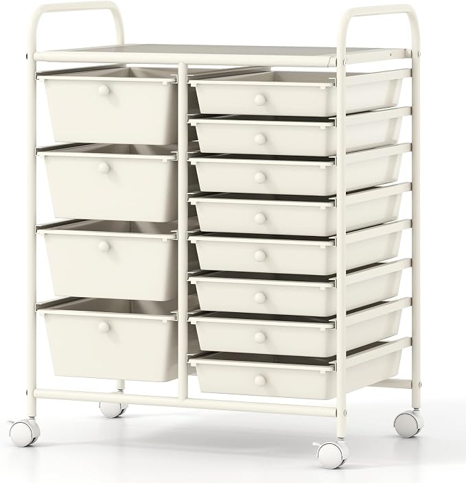 COSTWAY 12 Drawer Rolling Storage Cart, Utility Cart with Metal Frame | Mobile Art Supply Craft Organizer, Multipurpose Storage Organizer for Paper, Office, School Teacher, Classroom, White by COSTWAY