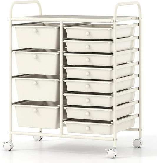 COSTWAY 12 Drawer Rolling Storage Cart, Utility Cart with Metal Frame | Mobile Art Supply Craft Organizer, Multipurpose Storage Organizer for Paper, Office, School Teacher, Classroom, White by COSTWAY