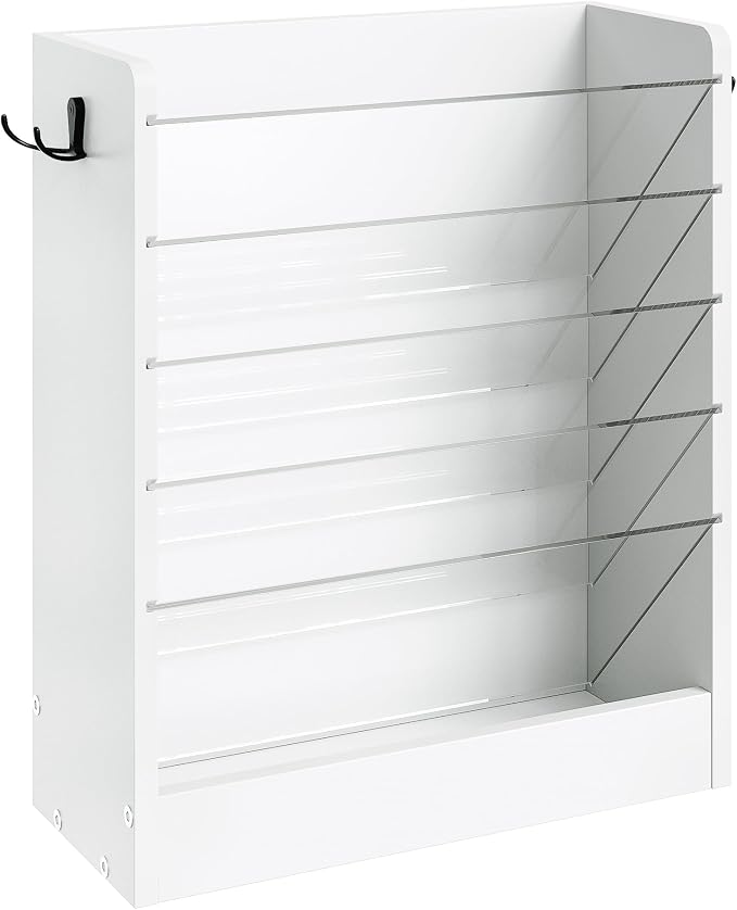 Wall File Holder, 6-Tier File Organizer, Office Supplies Storage Rack, Versatile Desktop Organizer, with Detachable Shelves, with Side Hooks, for Living Room, Study, Home Office, White MWJ02WB by Choezon